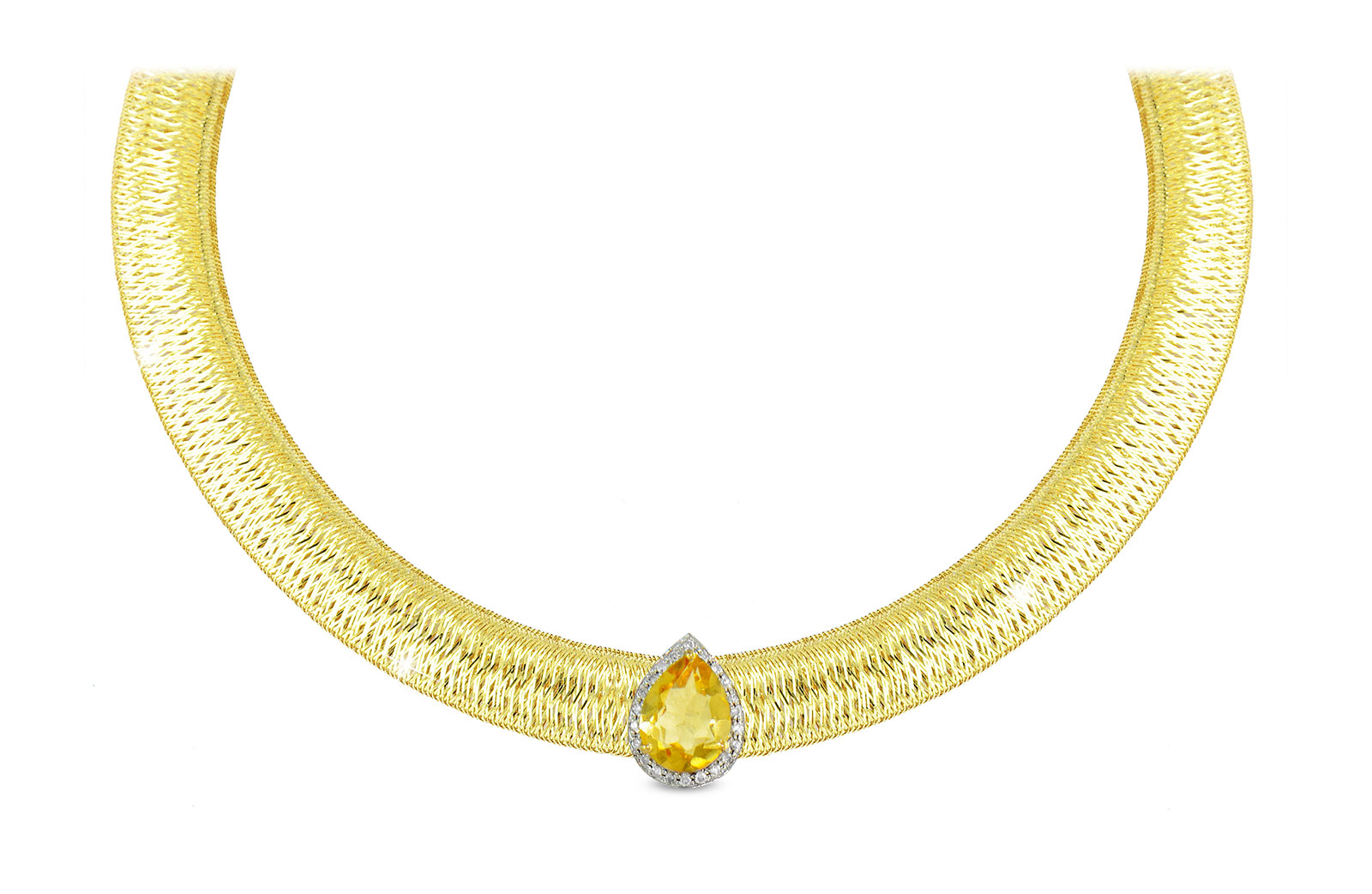 Vera Perla 18K Gold 0.12ct  Diamonds, Citrine Necklace